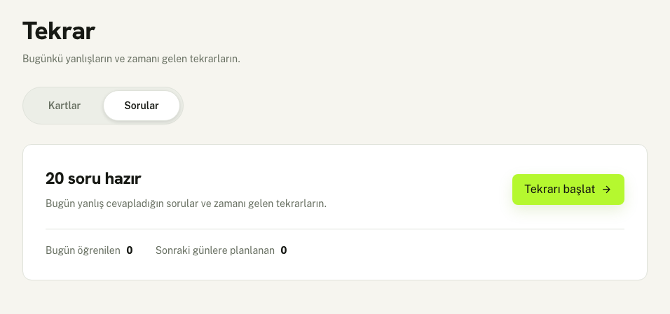 Yanlışlardan öğren ekranı